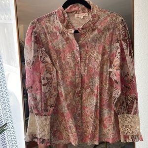 LoveShackFancy floral button-down (missing 1 button)